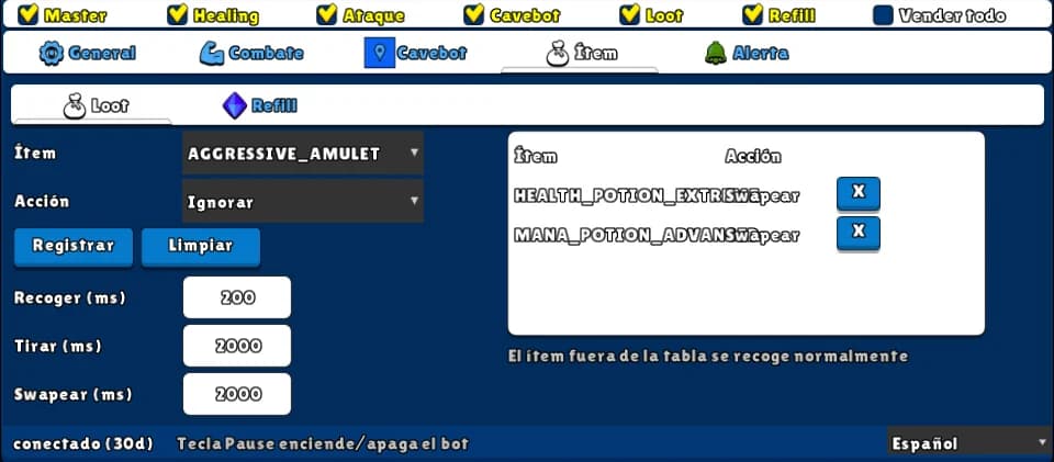 Loot — Interruptor: Loot · Pestaña: Ítem → Loot