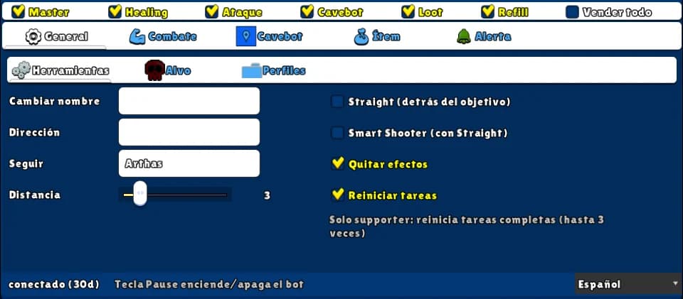 Herramientas — Pestaña: General → Herramientas