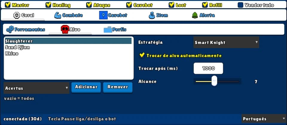 Alvo — Chave: Ataque · Aba: Geral → Alvo